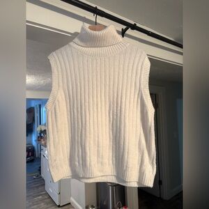 Mango Cream Ribbed Sleeveless Turtleneck Sweater